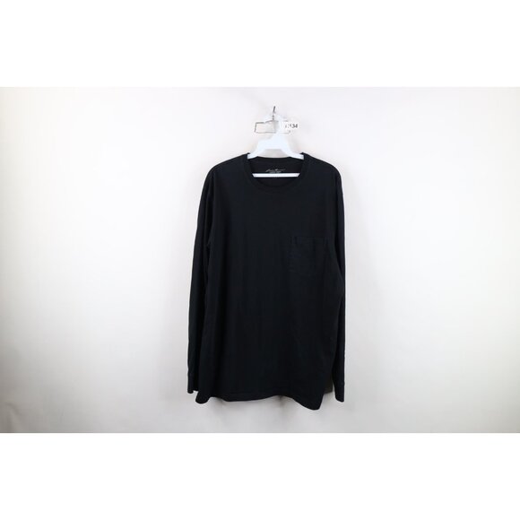 Vintage Y2K Eddie Bauer Mens Large Faded Blank Pocket Long Sleeve T-Shirt Black - Picture 1 of 12